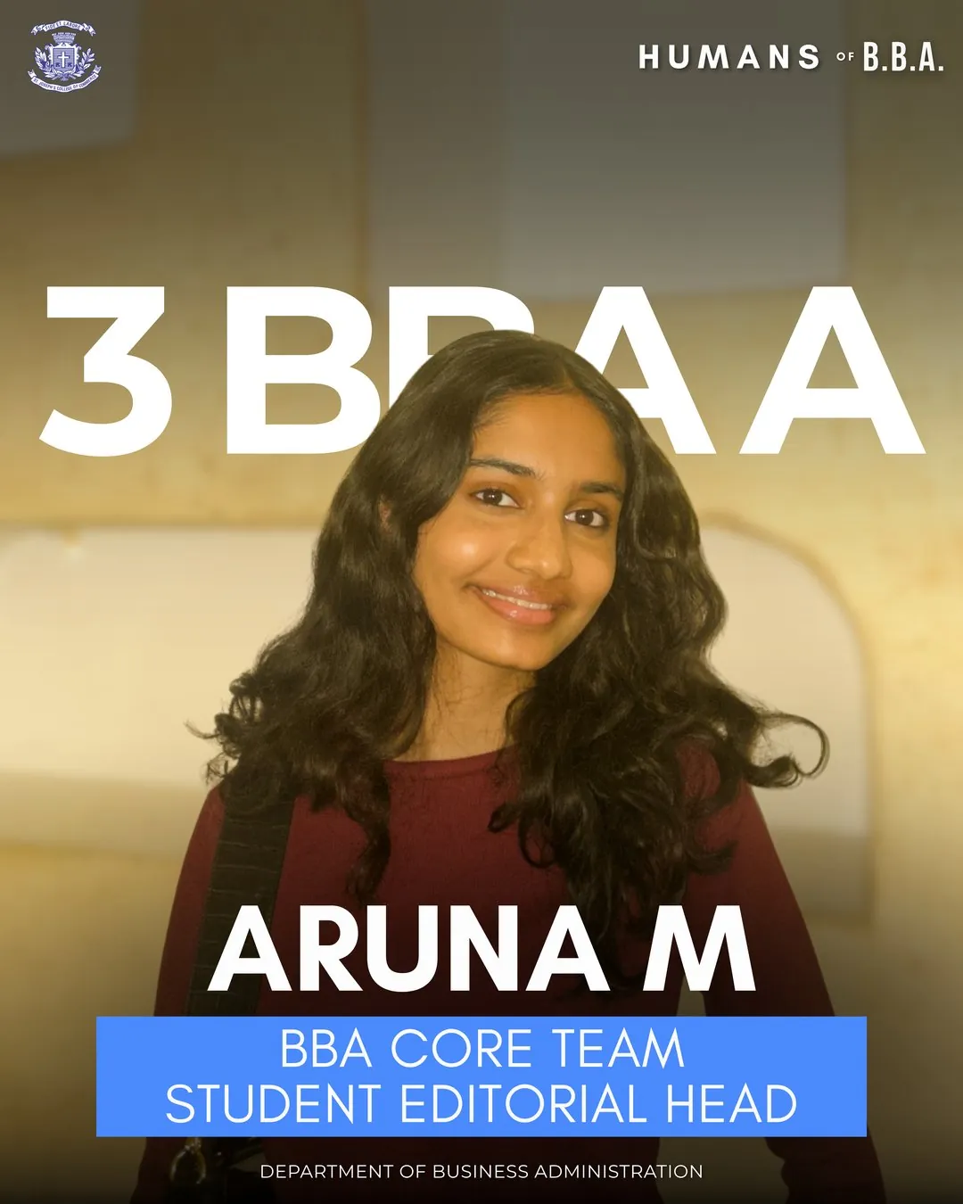 Aruna M, 3 BBA A — BBA Core Team Student Editorial Head
