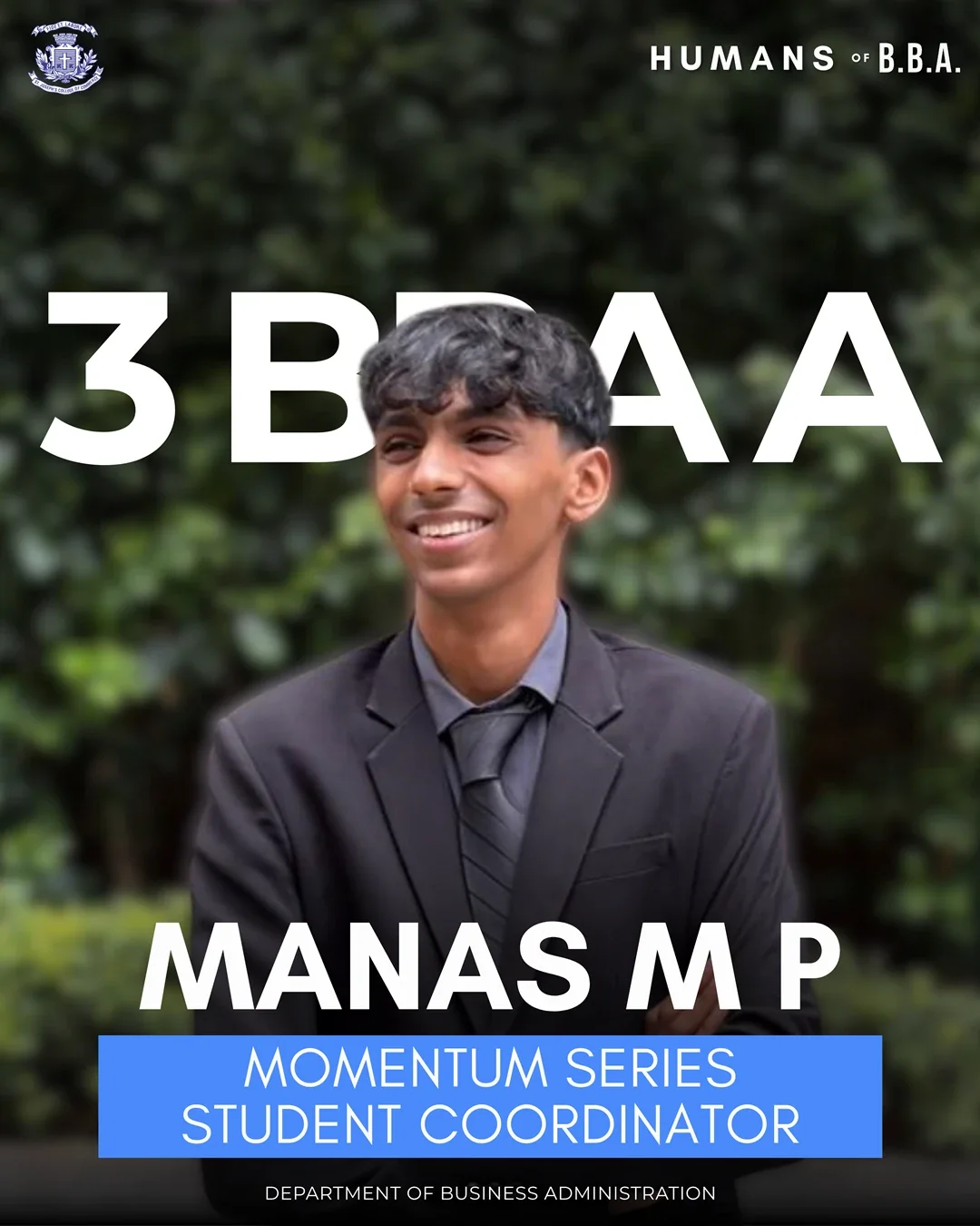 Manasa MP, 3 BBA B — Josephite Business Club Student Coordinator