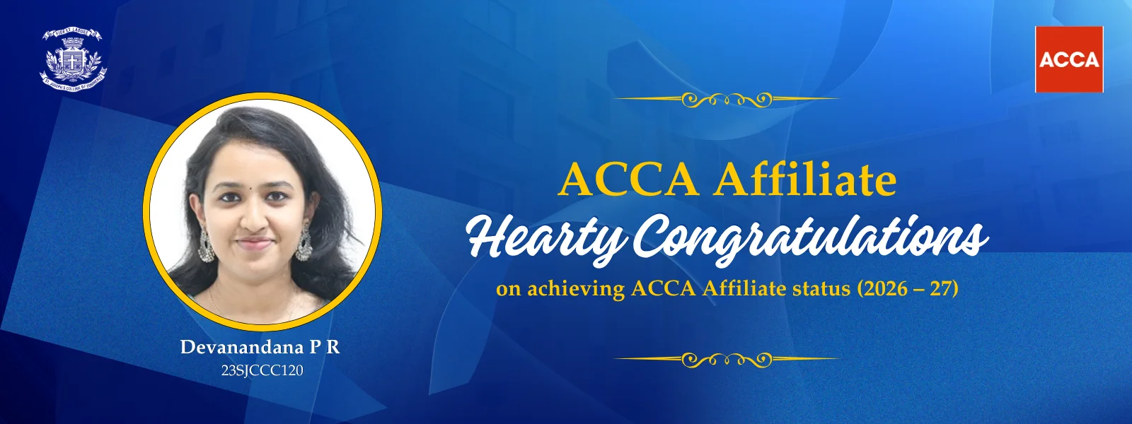 ACCA Affiliate 2026–27: Devanandana P R (23SJCCC120)