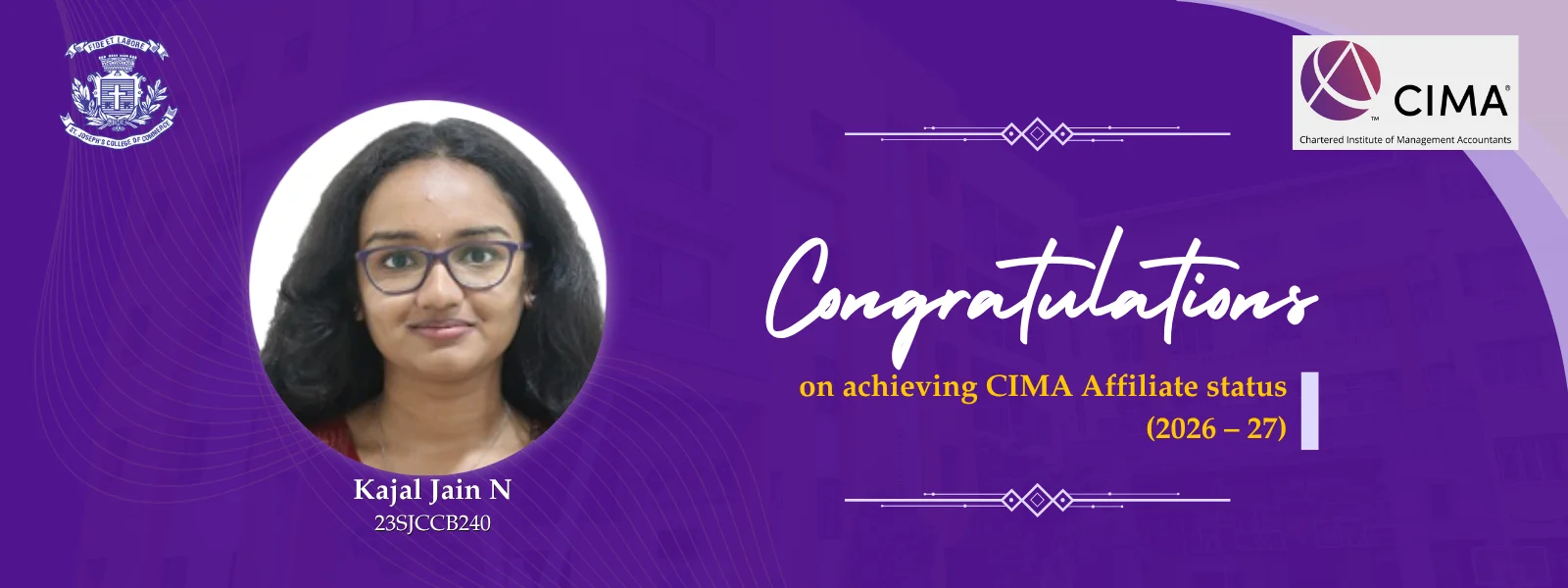 CIMA Affiliate 2026–27: Kajal Jain N (23SJCCB240)